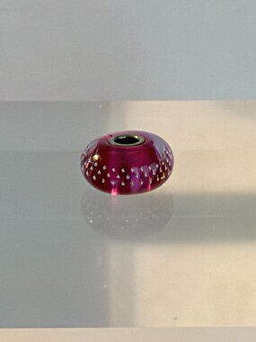 Trollbeads Raspberry Pink Glass Bead w/Silver Dot Detail and Sterling Core